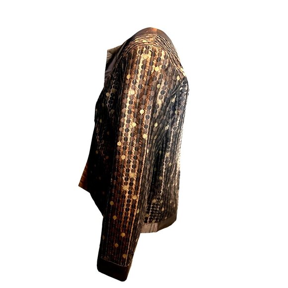 Peter Nygard Small Vintage Bronze Gold Silk Jacket Vintage Dot Party Evening Chi - Picture 5 of 13